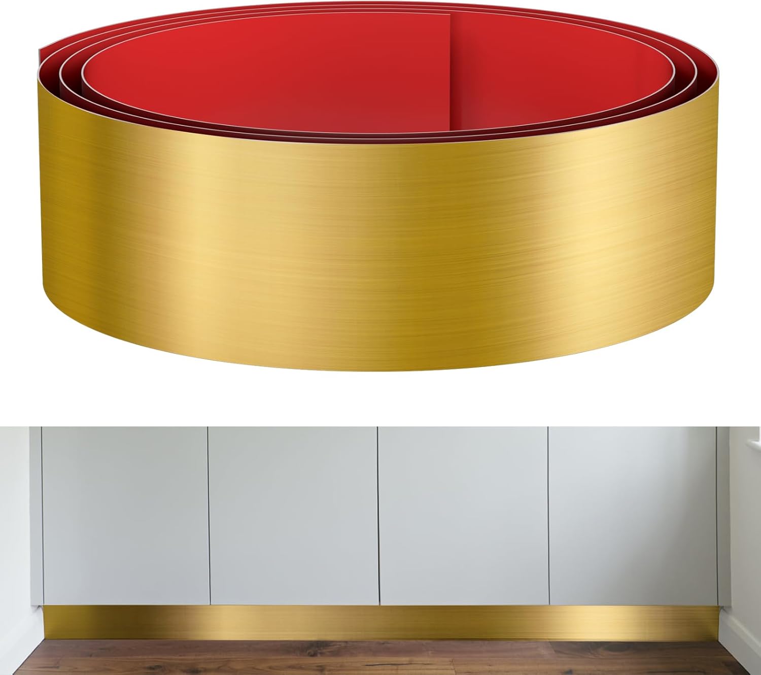 Stainless Steel Toe Kick Cover, 6" x 102" Baseboard Plate, Self Adhesive Kickplate for Bottom of Door, Kitchen Island, Cabinet, Cupboard (Brushed Gold)