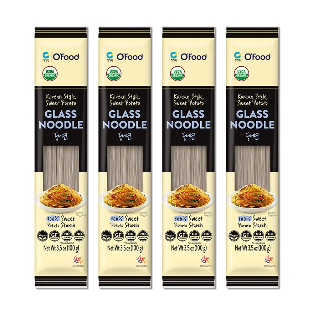 Chung Jung One Korean Sweet Potato Glass Noodle, Non GMO (Gluten Free), Vegan, No Sodium, No Sugar 3.5oz (100g), 4 PACK