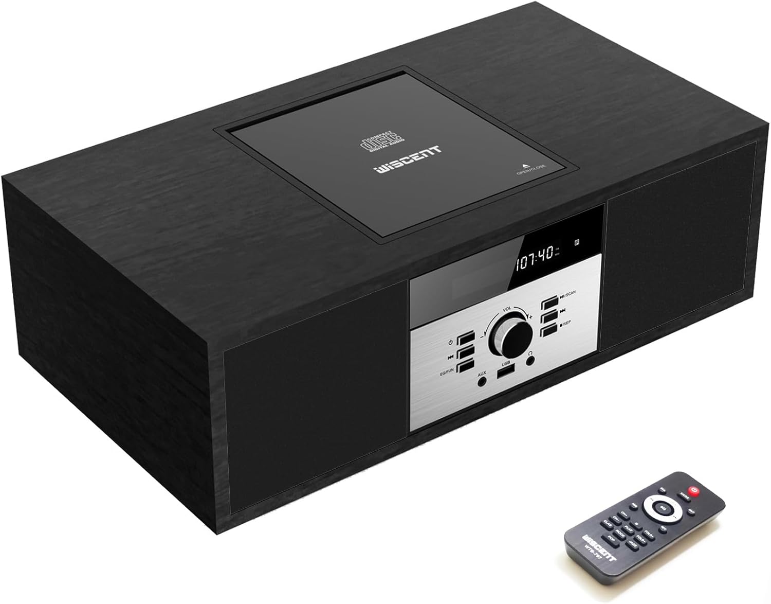 Nostalgic Bluetooth Stereo System for Home, WISCENT Vintage Micro HiFi Systems CD Player,with Bluetooth Audio Streaming,FM Radio,USB Port,Aux-in,Earphone Port (Black CD Player)