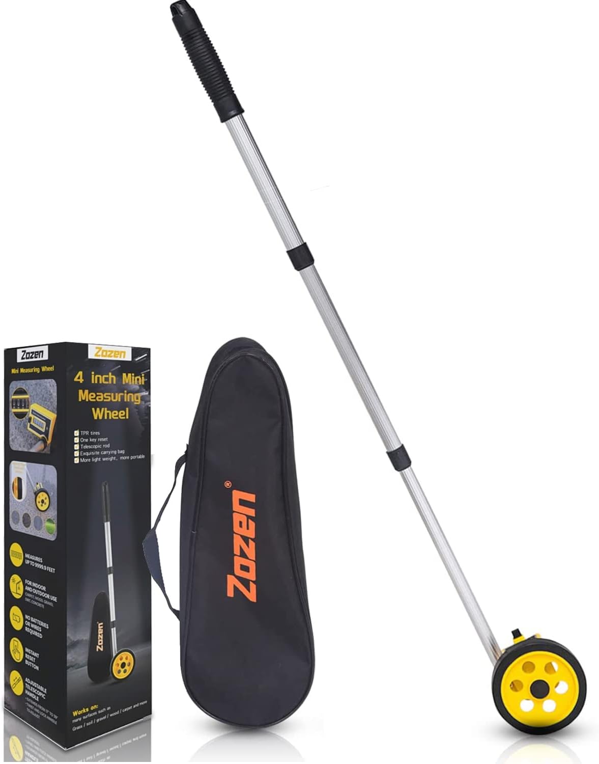 Zozen Measuring Wheel in Feet and Inches, Scalable Length 40in, 4-inch Measure Wheel, Walking Measurement Up To 10,000Ft / Mechanical/One Key to Reset, Include Carrying Bag.
