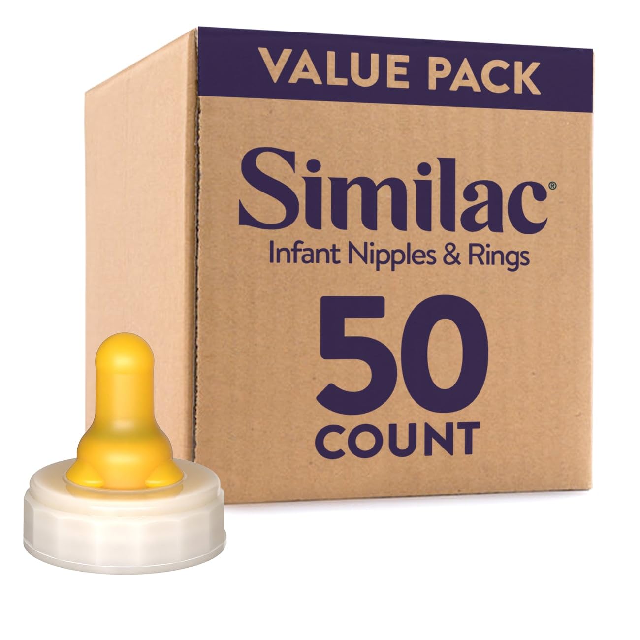 Similac Baby Formula Twist Nipple and Ring, Infant Bottle Nipple and Ring, Latex-Free, 50ct