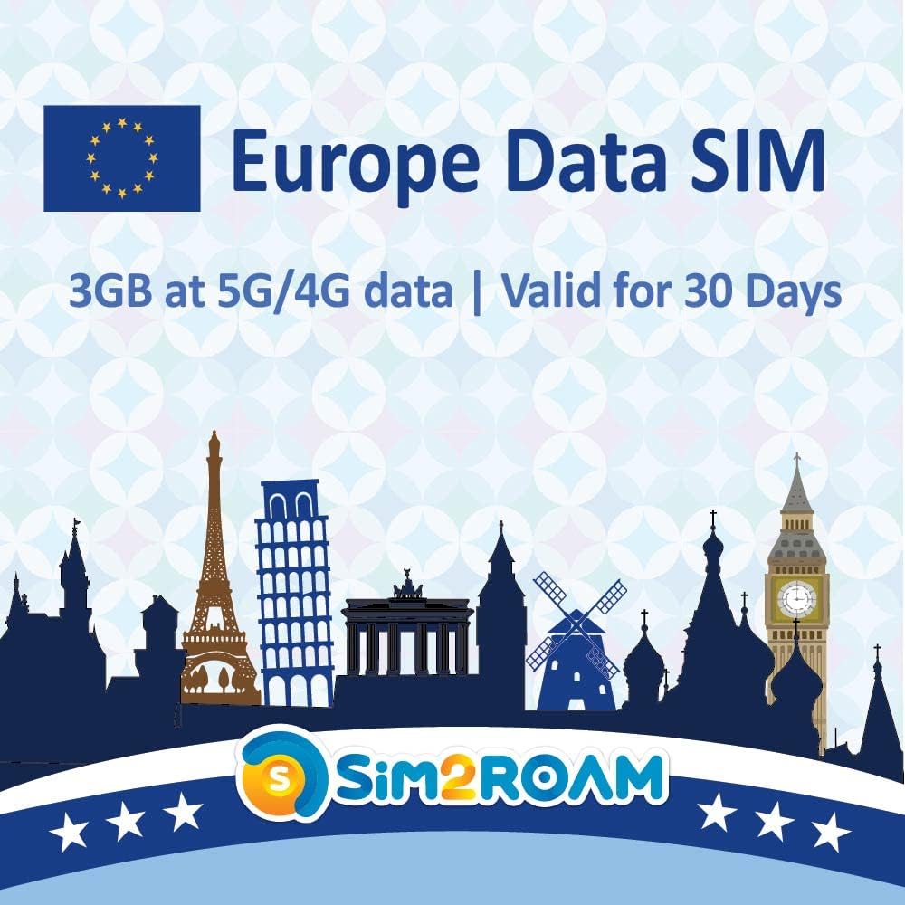 Europe Data ONLY SIM Card 30Days | 5G/4G LTE High Speed Prepaid Data Sim Card | Good Connection | REFILLABLE! (3GB / 30Days)