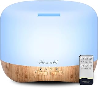 Homeweeks 300ml Essential Oil Diffuser, Quiet Aromatherapy Mist Diffusers for Essential Oils, Wood Grain Ultrasonic Oil Diffuser with Remote Control,Timer, 7 Colors Light for Bedroom (300ml)…