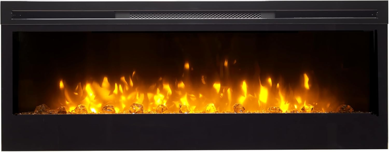 Dimplex Prism Optiflame Media Wall Fireplace, Wall Mounted, Recess, Built-In Electric Wall Fire with 1.1kW Fan Heater, Adjustable Brightness, 7 Colours, Run-Back Timer, Thermostat, 50" or 127cm