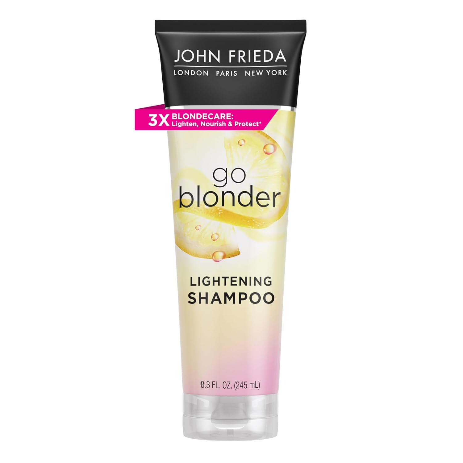John Frieda Go Blonder Lightening Shampoo for Blonde Color-Treated Hair, Paraben, Phthalate, Silicone and Ammonia Free, Cruelty Free, Vegan Friendly Shampoo 8.3 oz Bottle