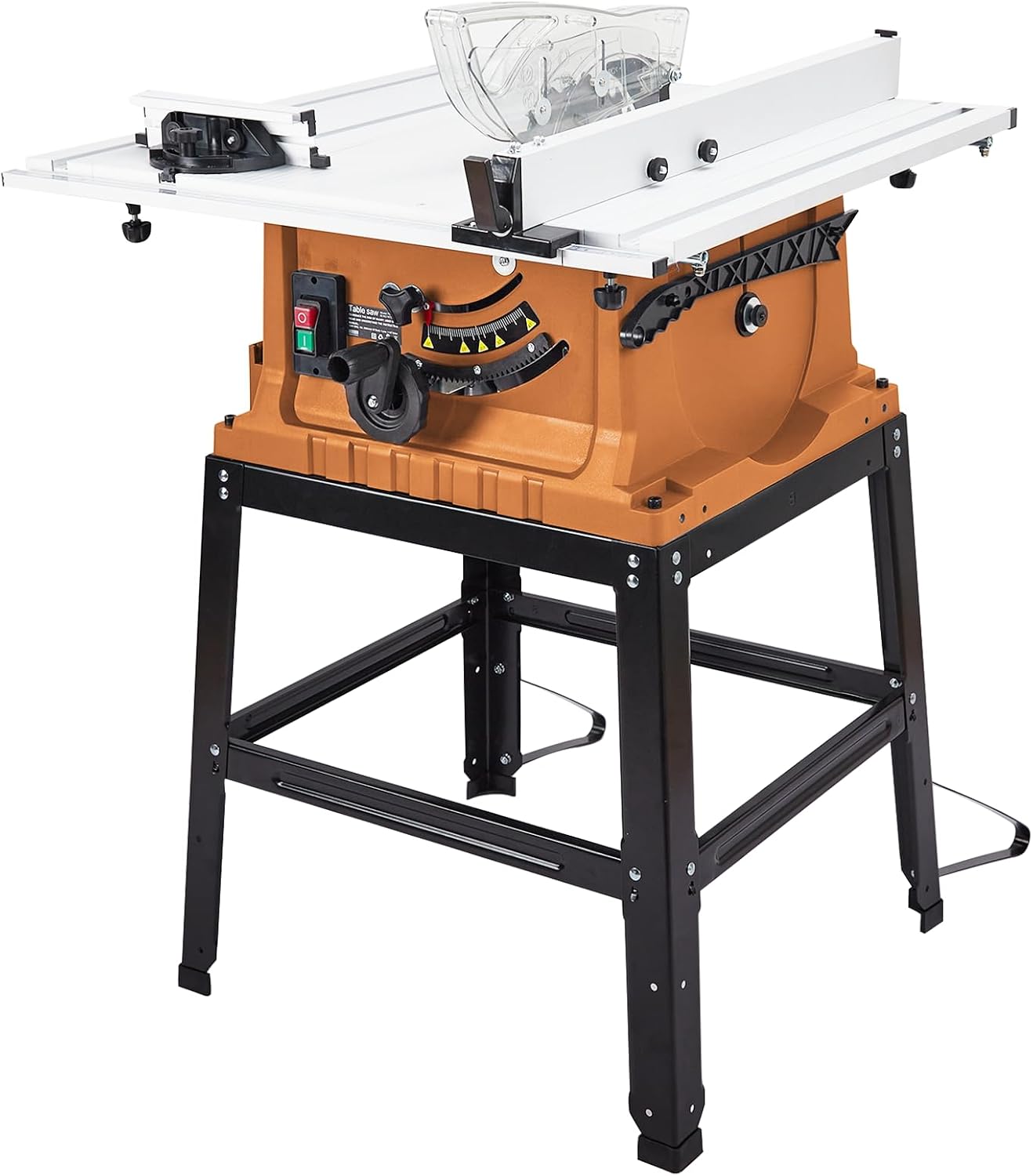 Table Saw, 10 Inch 15A Multifunctional Saw With Stand & Push Stick, 90° Cross Cut & 0-45° Bevel Cut, 5000RPM, Adjustable Blade Height for Woodworking, Orange
