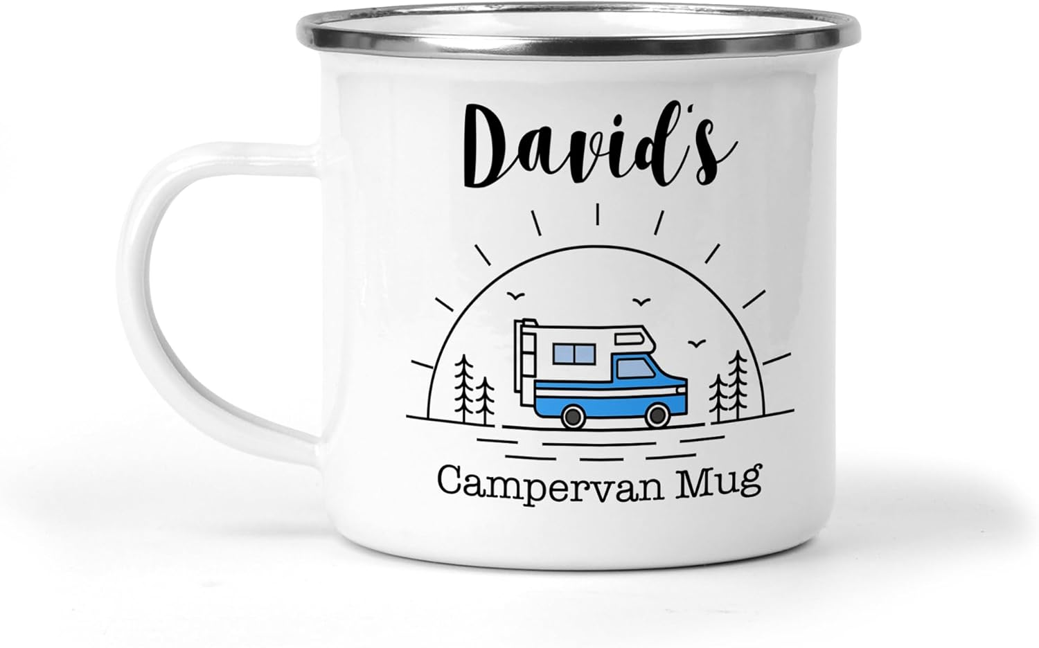 Daytripper Personalised Campervan Mug Indoor Outdoor Enamel Cup Camper Van Gift for Him Her Tea Coffee Dads Mums Birthday Girls Ladies Mens Gifts (Blue)