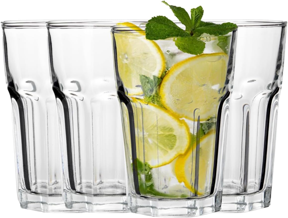 Premier Housewares 360ml Drinking Glass Set of 4 | Clear Tumbler Water Glasses for Everyday Use | Solid Tall Pint Glasses for Highball | for Juice, Cocktail, Restaurants, Home