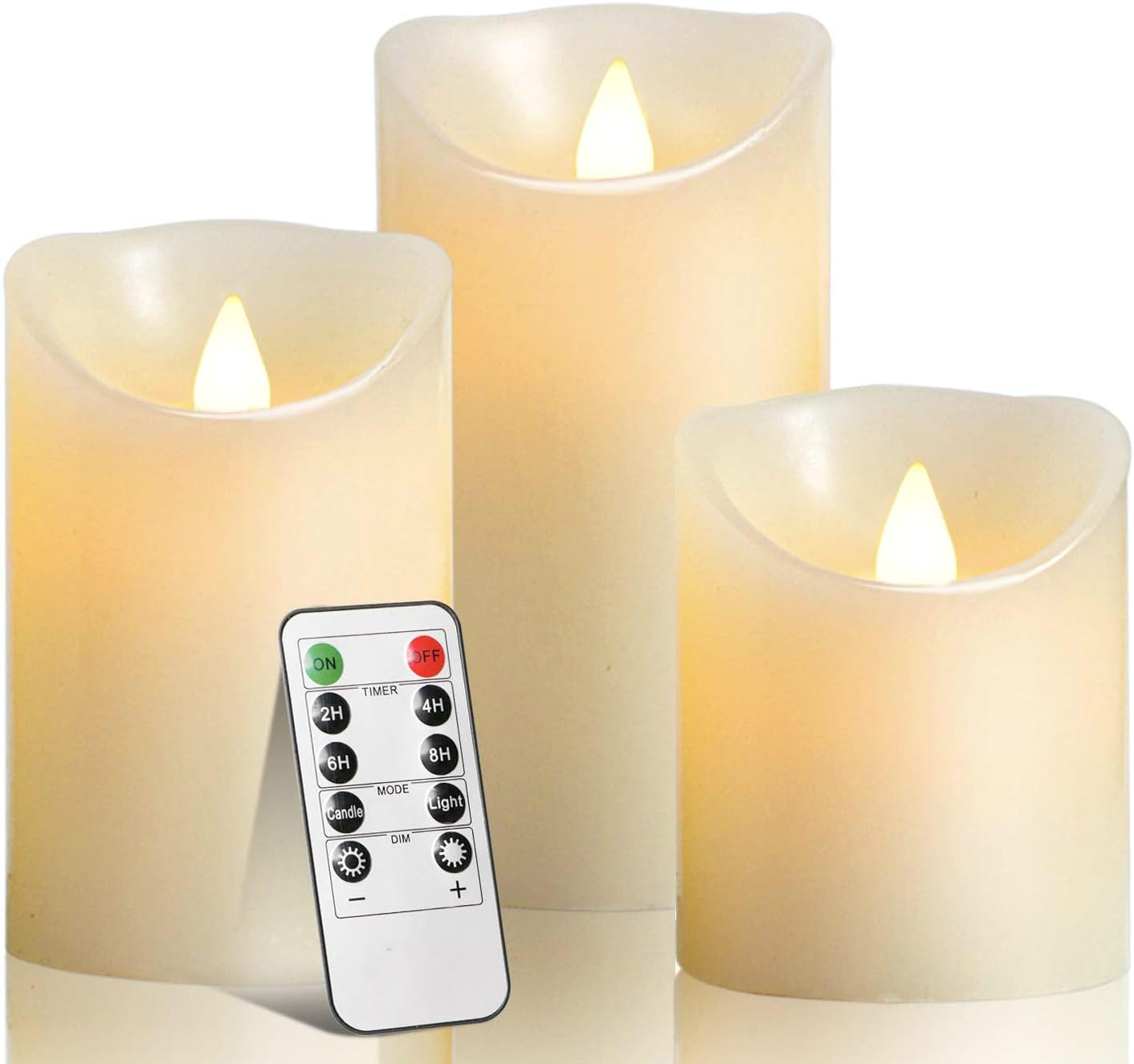 Biyanuo LED Candles, Flameless Battery Candles 4" 5" 6", Real Wax Pillars with 10 Key Remote Control and 24 Hour Timer (Ivory, 3 Pack)