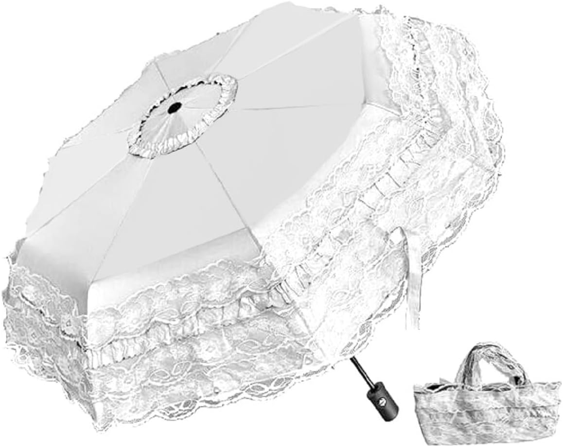 Foldable Travel Umbrella Compact UV Resistance Princess Lace Parasol Umbrella Sun Umbrella for Women Girls