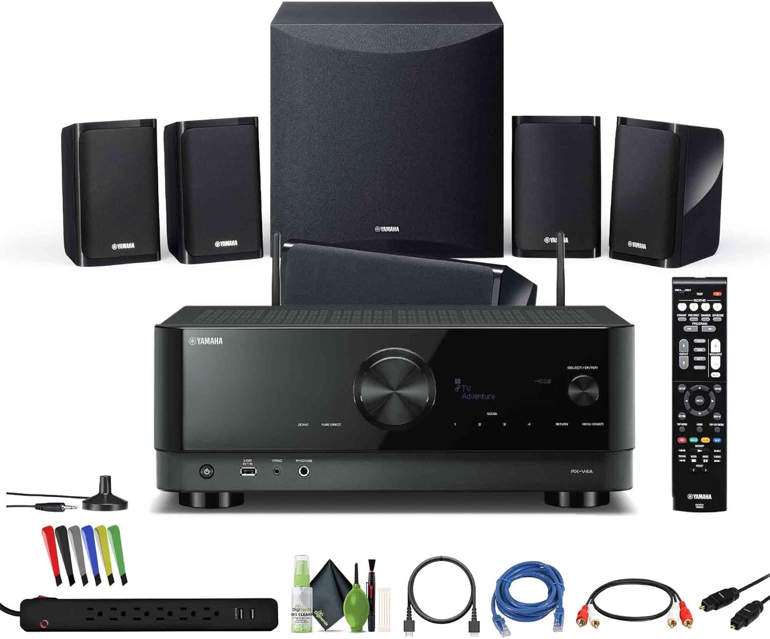 Yamaha YHT-5960U 5.1-Channel Home Theater System for TV Surround Sound System with 8" 100W Powered Subwoofer and 8K HDMI and MusicCast Bundle with Accessories