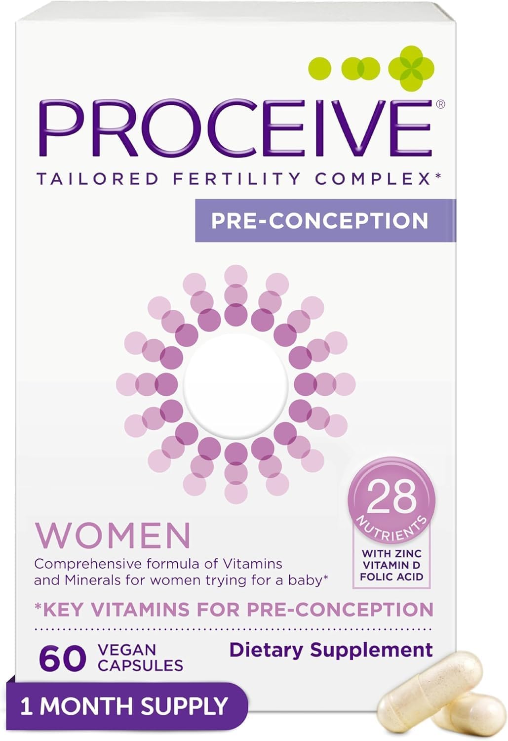 Proceive Tailored Fertility Supplement for Her, Women - Womens Pre-Conception Vitamins & Minerals for Pre Pregnancy Support - Folic Acid, Vitamin D, Zinc - 60 Capsules (1 Month Supply)