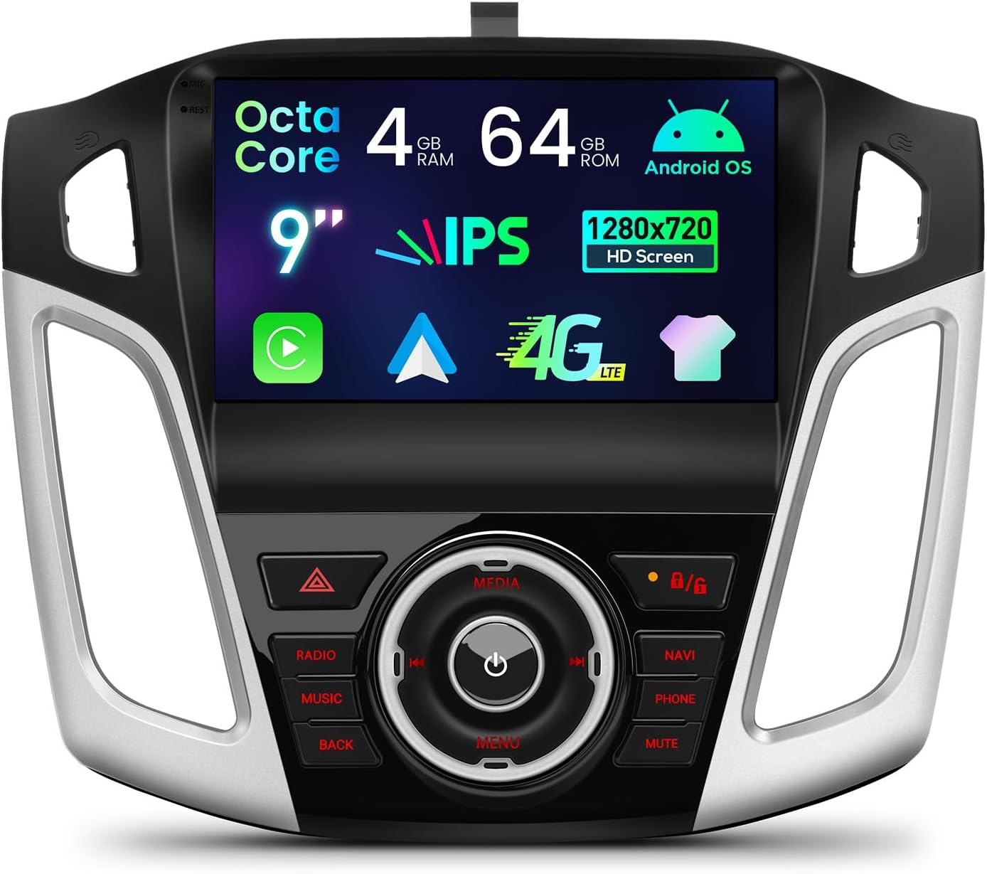 XTRONS Octa-Core Car Stereo Android Radio Player 9" IPS HD GPS Navigation 4+64GB ROM Upgrade EQ DSP Global 4G LTE Bluetooth CarPlay Support USB Tether AHD Camera DAB+ DVR TPMS for Ford Focus 2012-2017