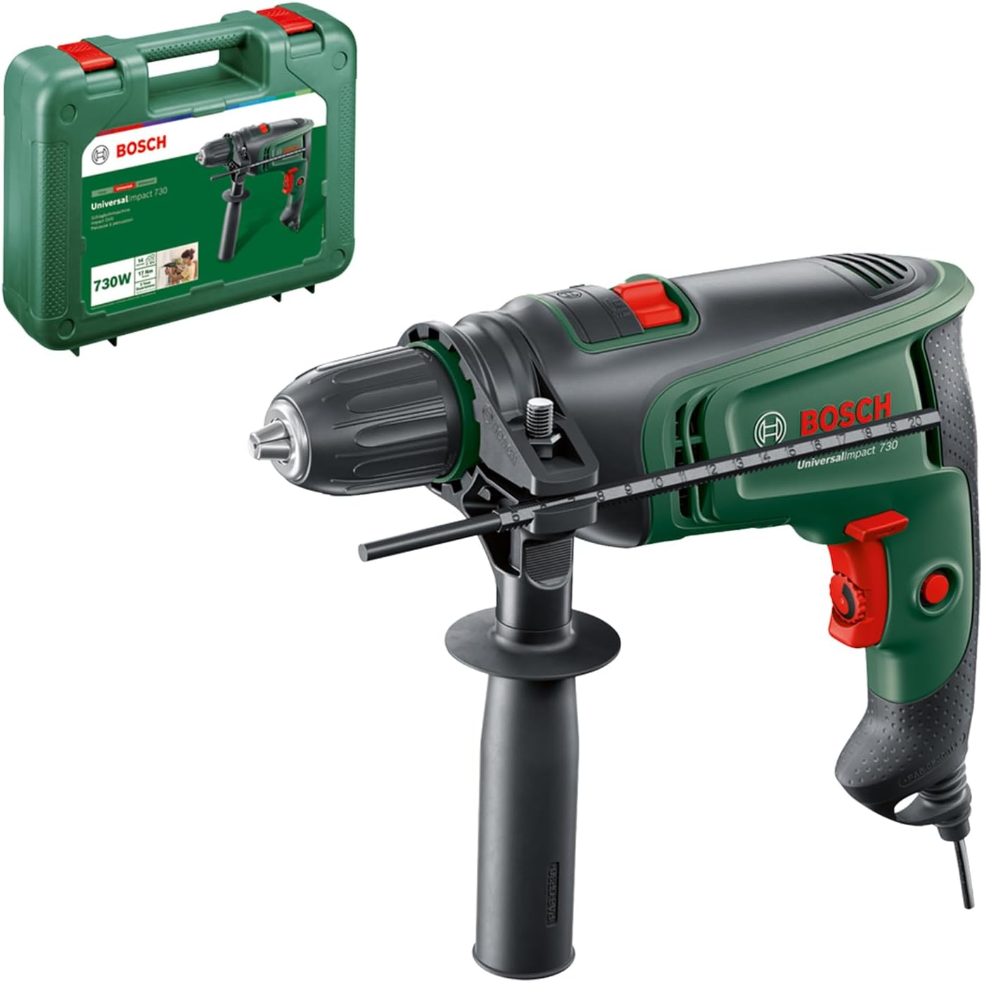 Bosch Home and Garden Electric Hammer Drill UniversalImpact 730 (Precision Drilling in Masonry, Wood and Steel; 730 Watt Motor; in Carrying Case)