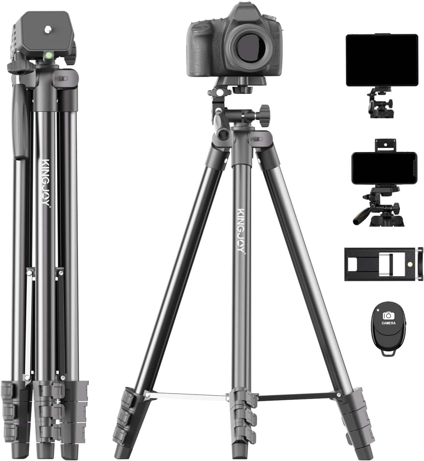 KINGJOY 71'' Camera Tripod Compatible with Canon Nikon Phone Tripod Stand with Universal Tablet Phone Holder Remote Shutter and Carry Bag Max Load 6.6LB