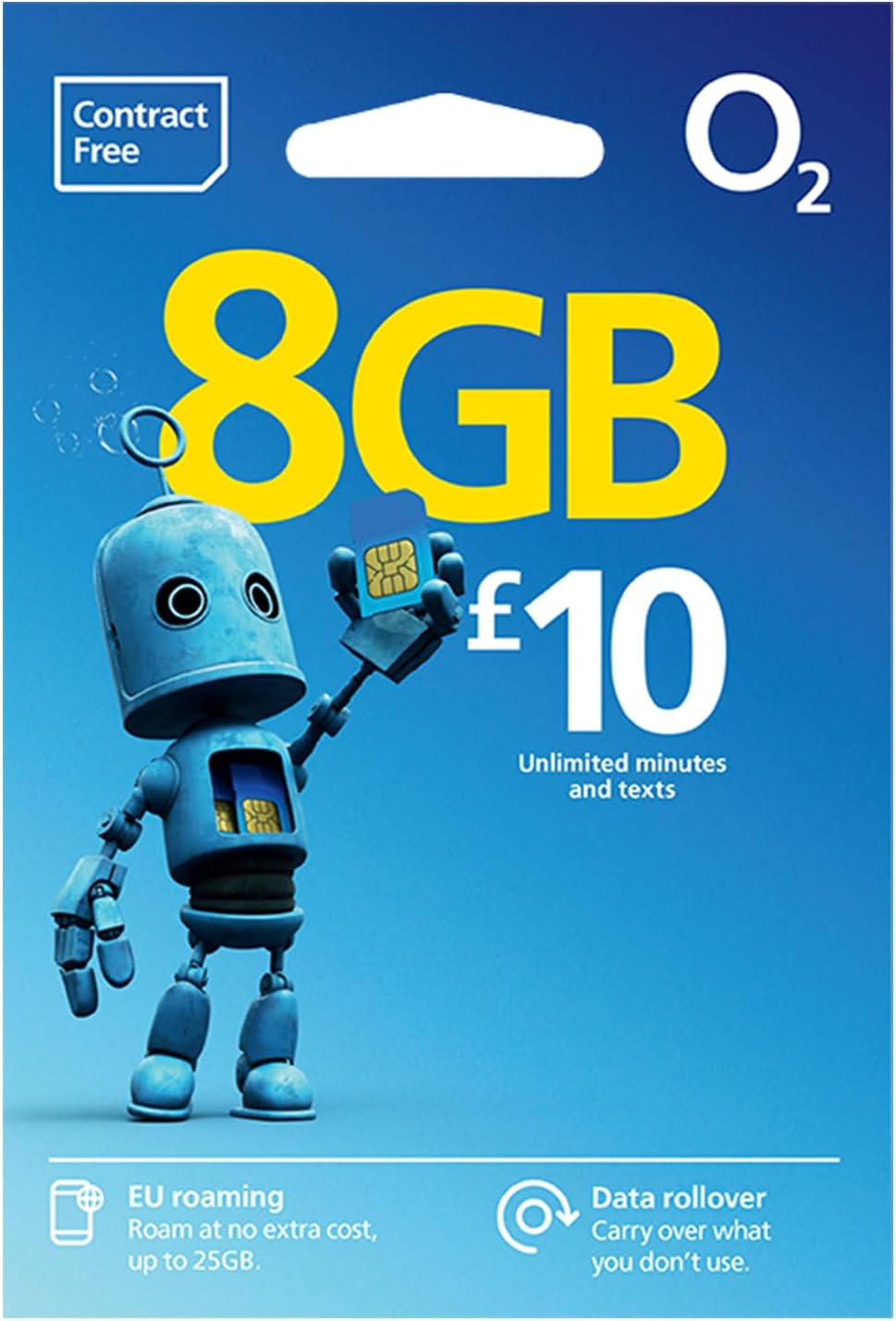 O2 SIM Card UK & EUROPE (ROAM FREE) PREPAID PAYG £10 Bundle -8GB + Unltd Texts & Mins - ROAMING ALLOWANCE 8GB + International Calling Option - (Love2surf RETAIL PACK)