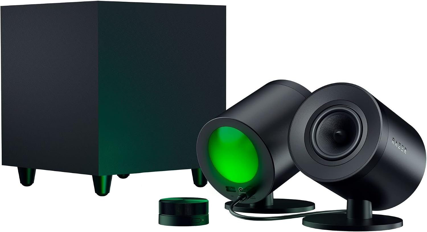 Razer Nommo V2 Pro - Full-Range 2.1 PC Gaming Speakers with Wireless Subwoofer (3” Full-Range Drivers with Aluminum Phase Plugs, Wireless Down-Firing Subwoofer, THX Spatial Audio) Black