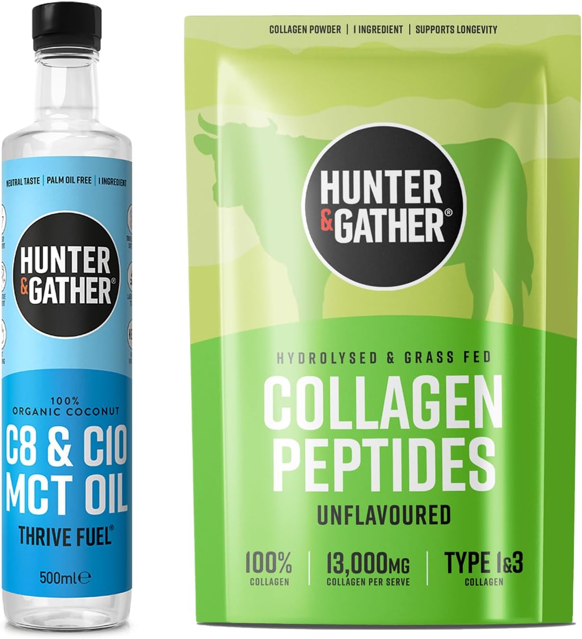 Hunter & Gather Optimal Keto Health Supplements (Bundle C8 & C10 MCT Thrive Fuel® & Bovine Collagen Powder) | Supplements for Men and Women