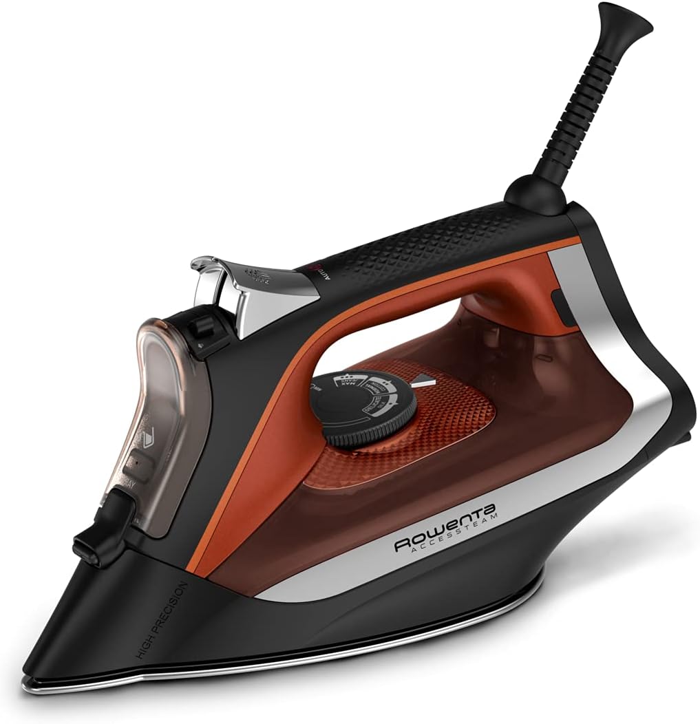 Rowenta Iron Steamer for Clothes, Stainless Steel Soleplate Steam Iron, Microsteam Holes, 1700 Watts, Lightweight, Auto-off, Black, DW2360