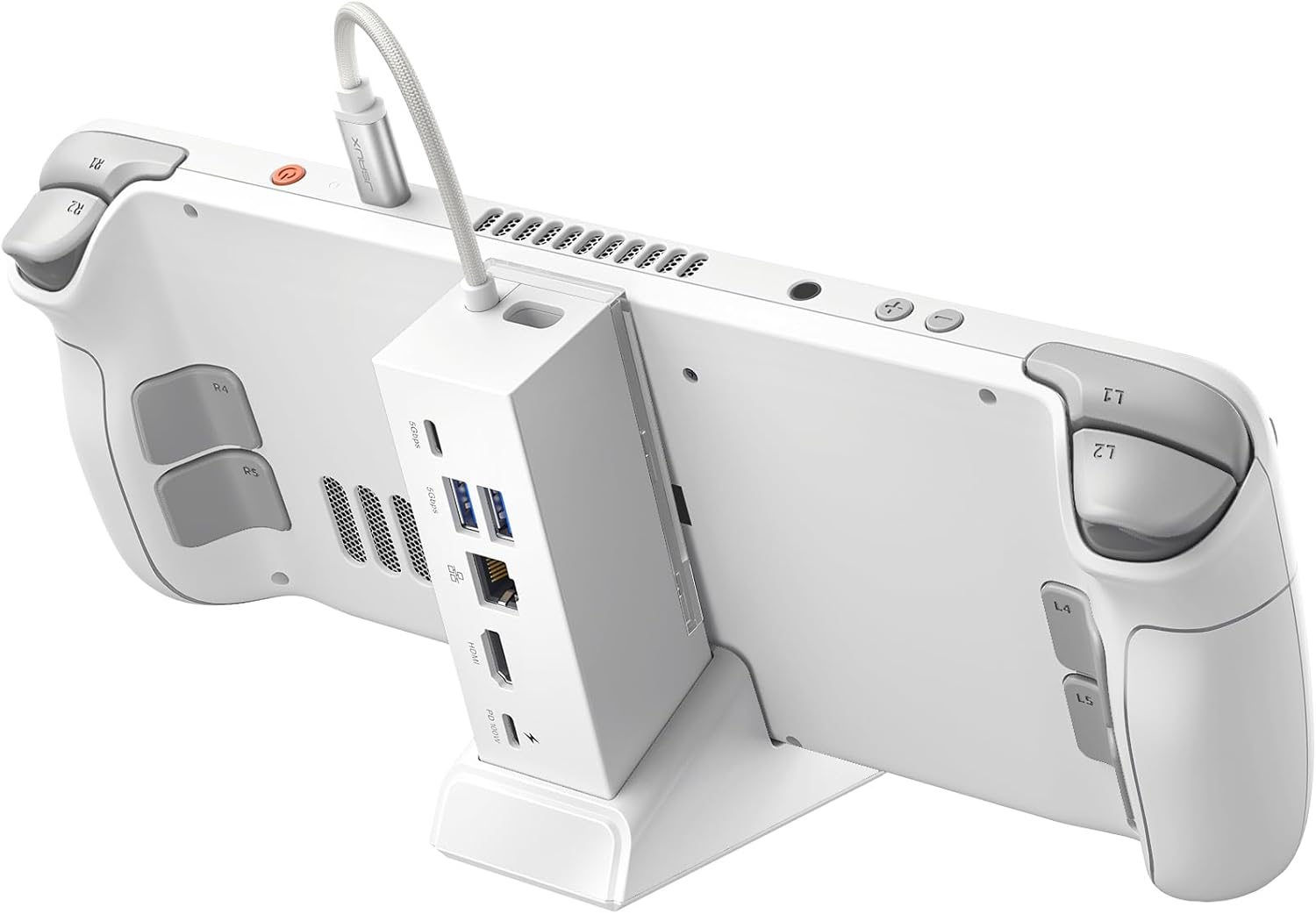 JSAUX Docking Station Compatible with ROG Ally X/ROG Ally/Steam Deck/Legion Go, 6-in-1 ROG Ally X Dock with HDMI 4K@120Hz, Gigabit Ethernet, Dual USB & USB C 3.2 Gen 1, 100W PD Charging -HB0609 White