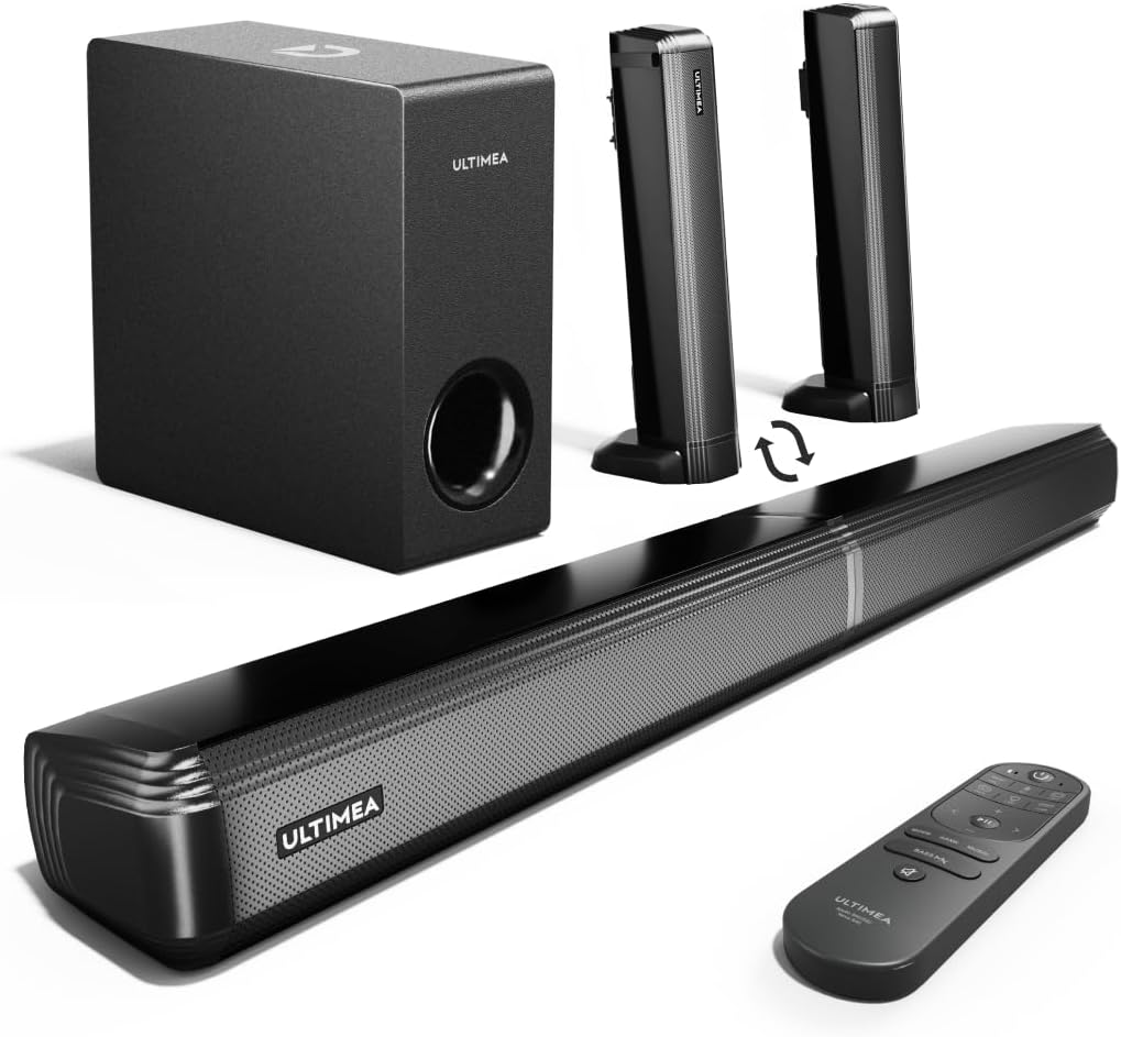 ULTIMEA 4.1ch Sound Bar for Smart TV with Subwoofer, App, Peak Power 200W, 2-in-1 Detachable Bluetooth 5.3 Soundbar, Bass Adjustable, 3 EQ Modes TV Sound Bar, ARC/Optical/Aux, Apollo S50 2025 Version