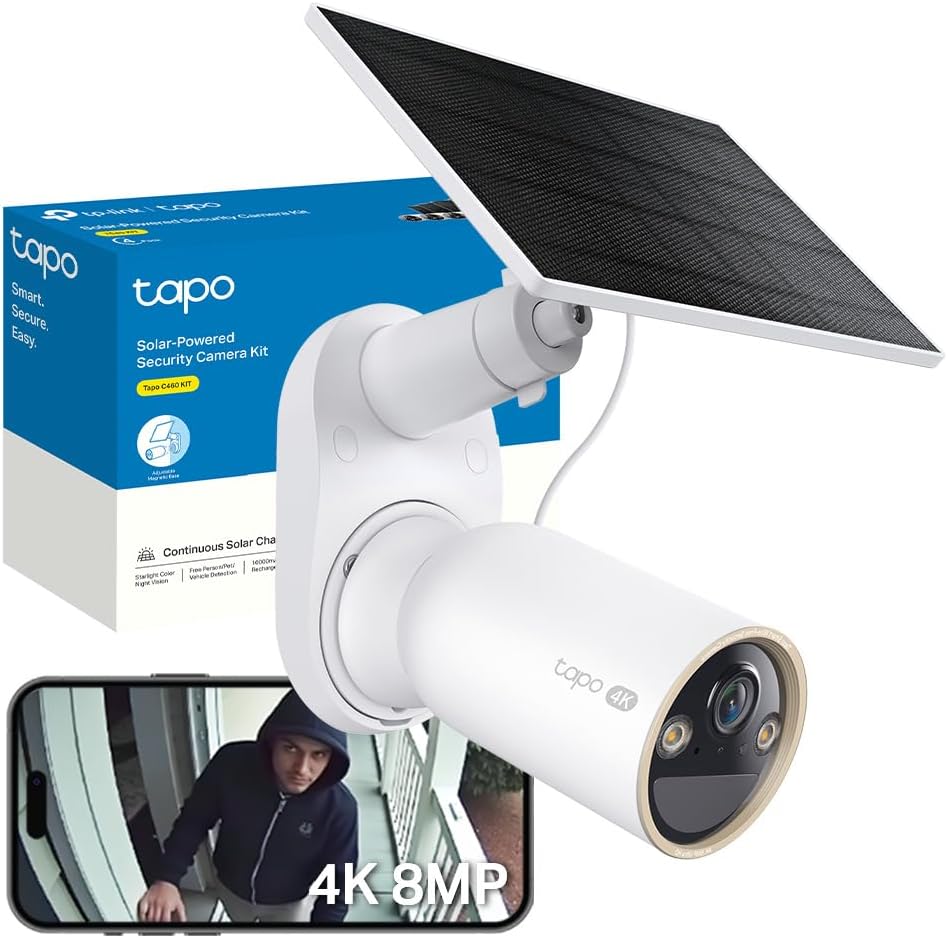 Tapo C460 KIT 4K 8MP Battery Solar Security Camera Outdoor Wireless, CCTV, Ultra HD, No Monthly Fee, AI Detection, Two-way Talk, IP66, Starlight Colour Night Vision, Works with Alexa & Google