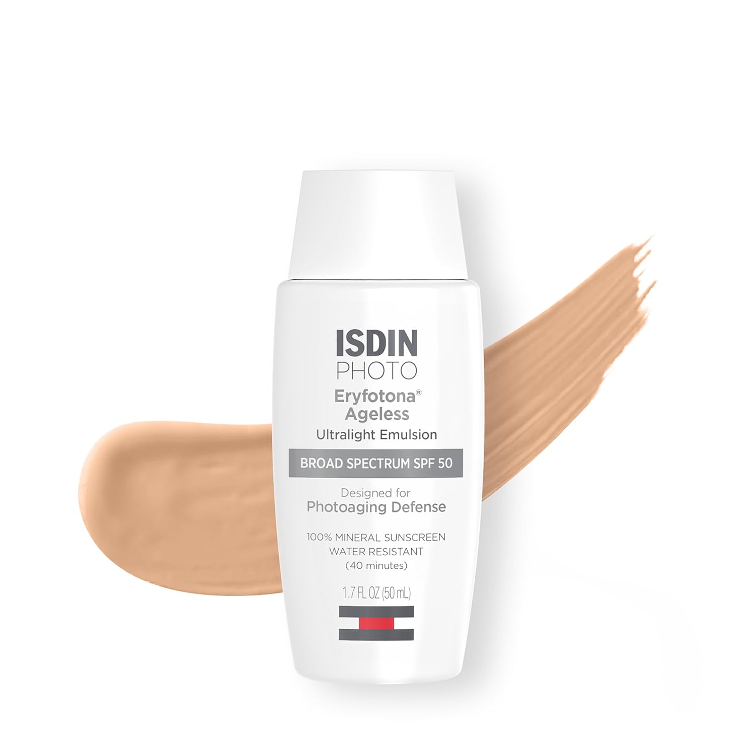 ISDIN Eryfotona Ageless Tinted Mineral Sunscreen SPF 50, Anti-Aging Face Sunscreen with Zinc Oxide, DNA Repairsomes & Vitamin E, Universal Tint No White Cast, Dermatologist Recommended