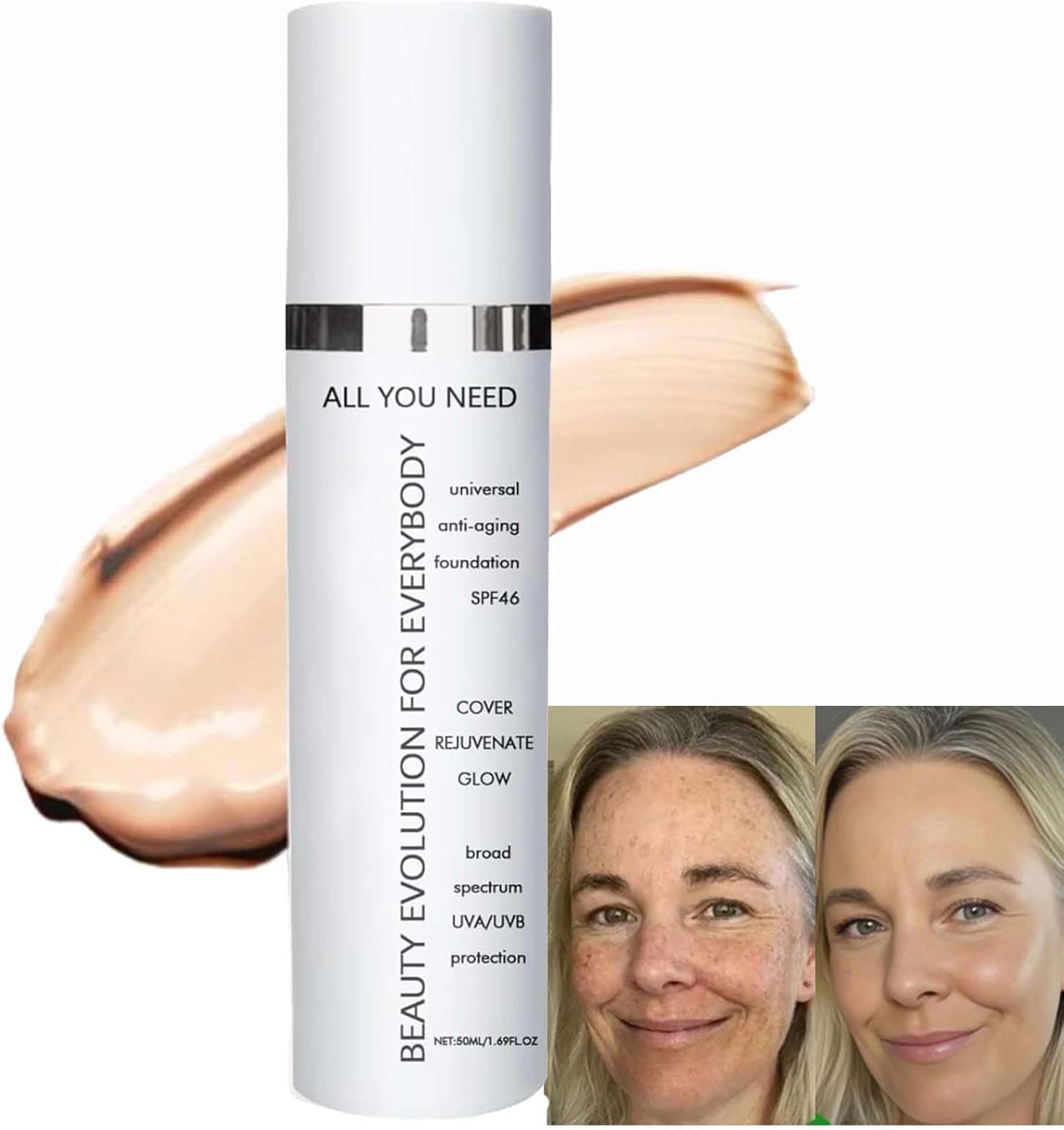 Age Defying Foundation, Anti-Aging Tinted Moisturizer Cream with Light Sheer Coverage Light Sheer Coverage Tinted Face Sunscreen for All Skin Types, 50 ML
