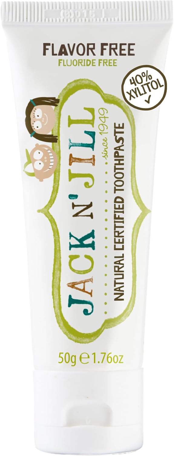 Jack N’ Jill Natural Certified Kids Toothpaste – Fluoride-Free Toddler & Baby Toothpaste with 40% Xylitol, No Sugar, Suitable from 6 Months+, Flavour-Free, Pack of 1 (50g)