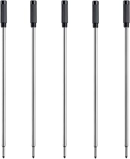DunBong Black Ink Refill Pack of 5, Replaceable Ballpoint Pen Refills, Medium Point Metal Refill (Black)