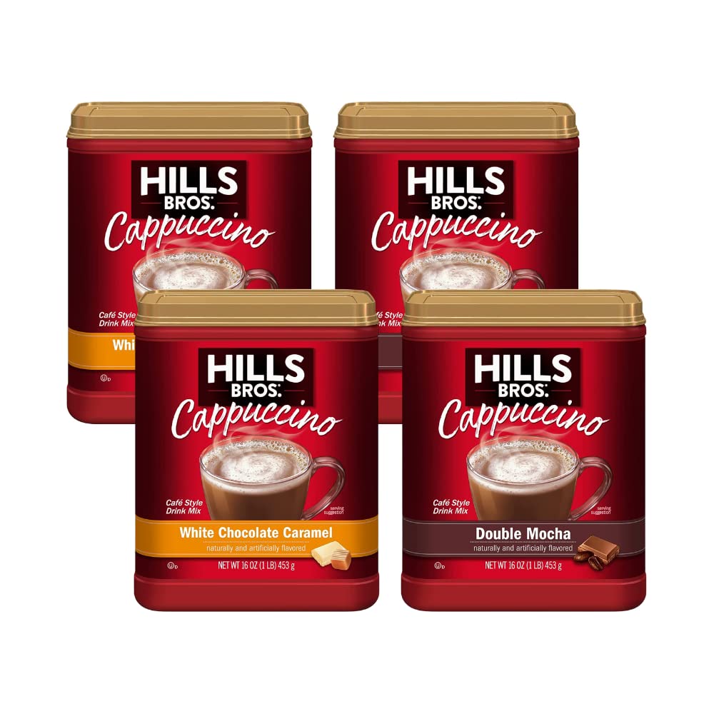 Hills Bros. Variety, 2 Hills Bros. Cappuccino, White Chocolate Caramel, 16 OZ, 2 Hills Bros. Cappucinno, Double Mocha, 16 OZ, 1 CT