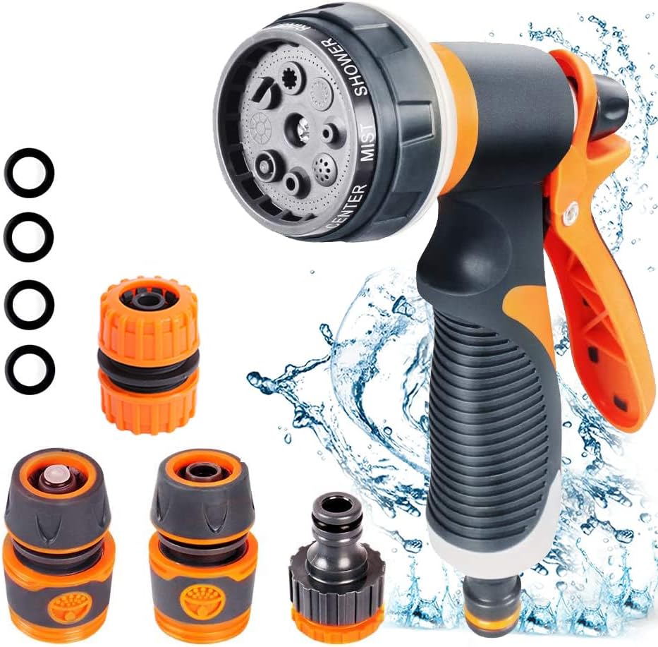 Garden Hose Pipe Spray Gun Set,8 Adjustable Patterns Hose Nozzle, High-Pressure Anti-Slip Water Hose Spray Gun for Watering Plants Or Lawns,Shower Pets,Car Washing