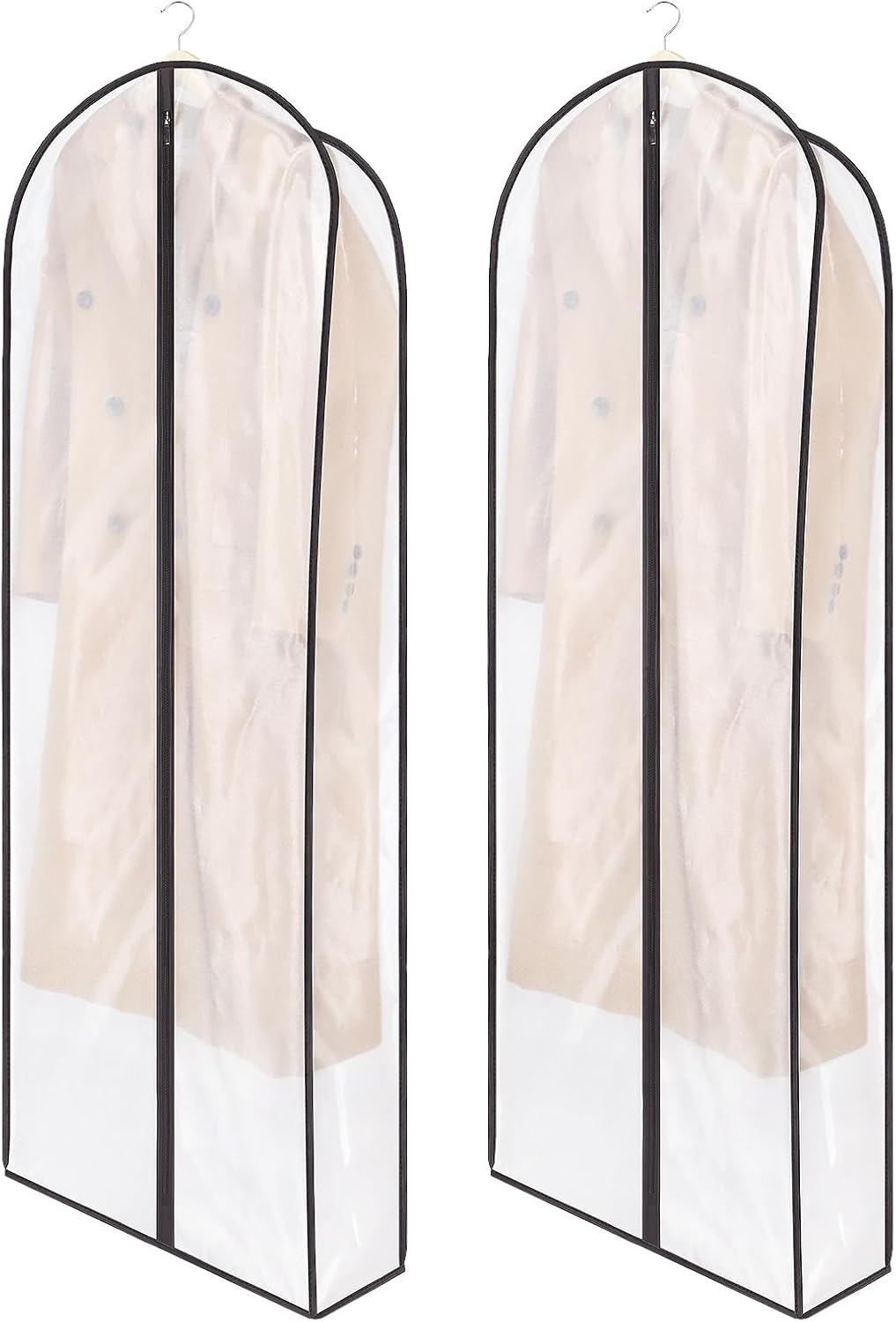 Zilink Breathable Fur Coat Storage Bags 60" Dress Bags for Gowns Long Dust Covers for Hanging Clothes with 7" Gussted Wrinkle Free for Leather Jacket Fur Coat Puffy Dress Storage, Set of 2