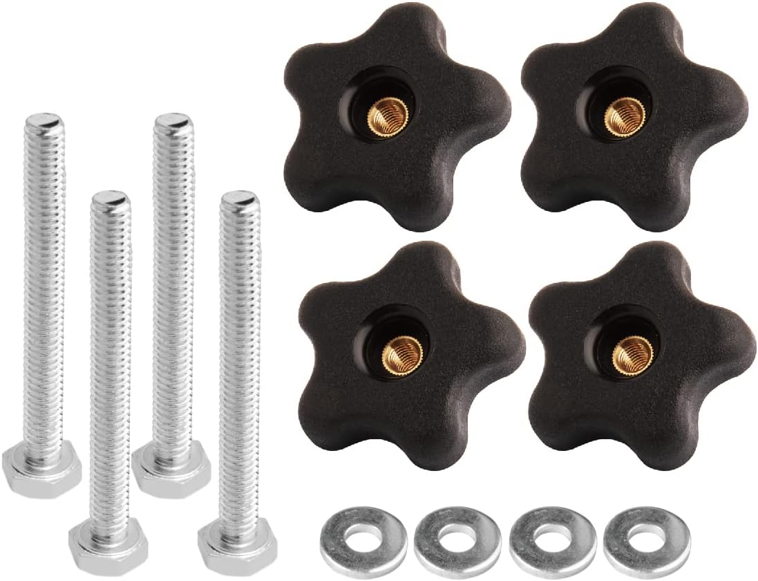 POWERTEC 71070 T Track Knob Kit w/ 5 Star Knob, 1/4-20 Threaded Bolts and Washers, 12 Piece Set, T Track Bolts, T Track Accessories for Woodworking Jigs and Fixtures