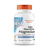 Doctor's Best High Absorption Magnesium Glycinate Lysinate, 100% Chelated, TRACCS, Not Buffered, Non-GMO, Vegan, Gluten & Soy Free, 100 mg, 120 Tablets (Packaging May Vary)