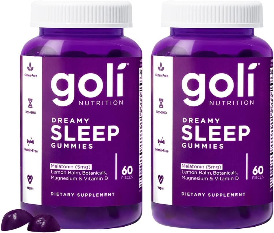 Goli Dreamy Sleep Gummy - 60 Count (Pack of 2) - Melatonin, Vitamin D, Magnesium, and Lemon Balm Extract - Gelatin-Free, Gluten-Free, Vegan & Non-GMO
