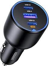 UGREEN 130W USB C Car Charger, Type C Car Charger Adapter, Fast Charging Car Charger Compatible with iPhone 16 16 Plus 16 Pro 16 Pro Max 15 14 13 12, Galaxy S24 S23 Ultra, iPad, MacBook, and More