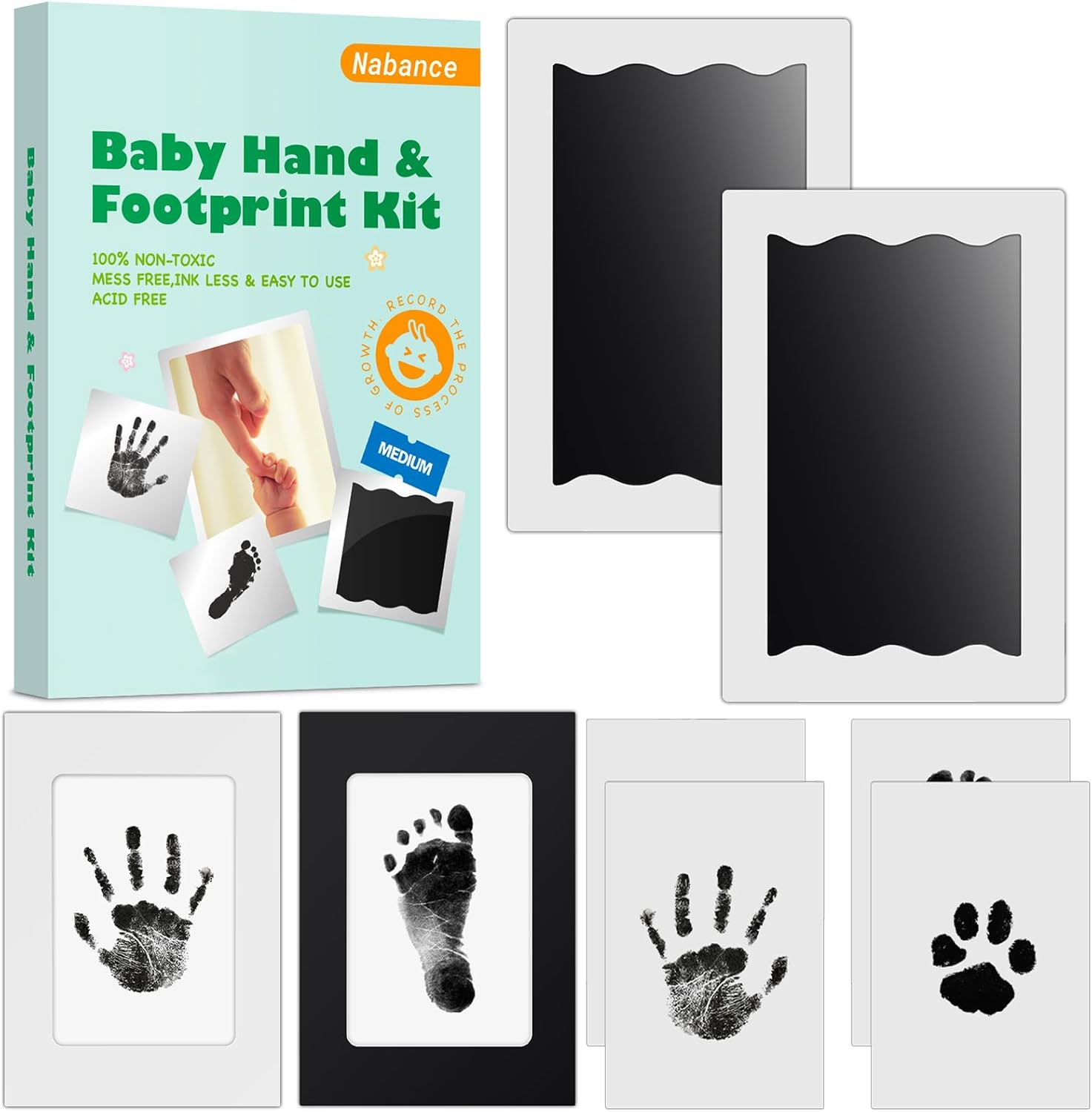 Nabance Baby Footprint Kit & Handprint Kit, 2 Inkless Ink Pads, 2 Photo Frames, 4 Imprint Cards, Safe for Baby Hands and Feet, Family Keepsake Gifts for New Parents, Baby Shower Gifts 0-6 months