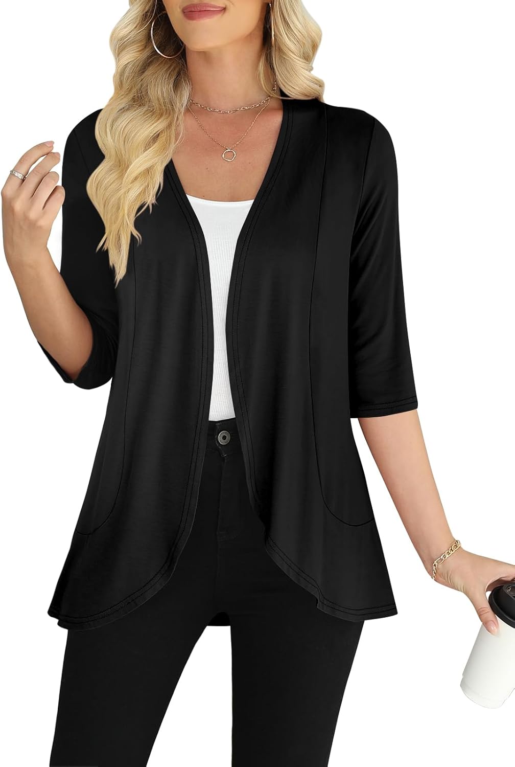 Yincro Women's Casual 3/4 Sleeve Cardigan Lightweight Soft Open Front Cardigans