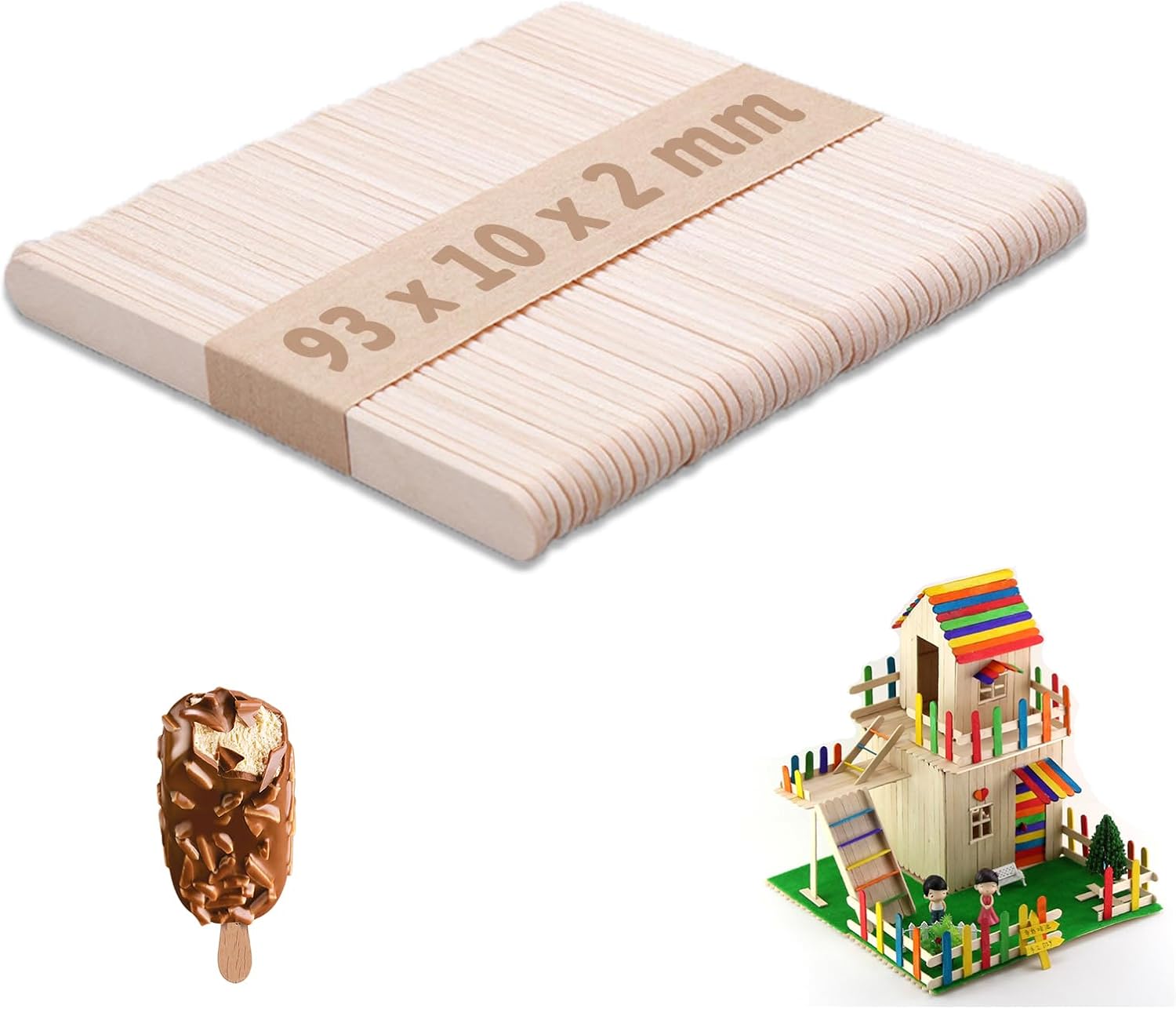 50 Pcs Lolly Sticks for Craft, 93 X 10 X 2mm Natural Wooden Lollipop Sticks, Wooden Popsicle Sticks for Art Crafts, Sports, Natural Craft, etc.