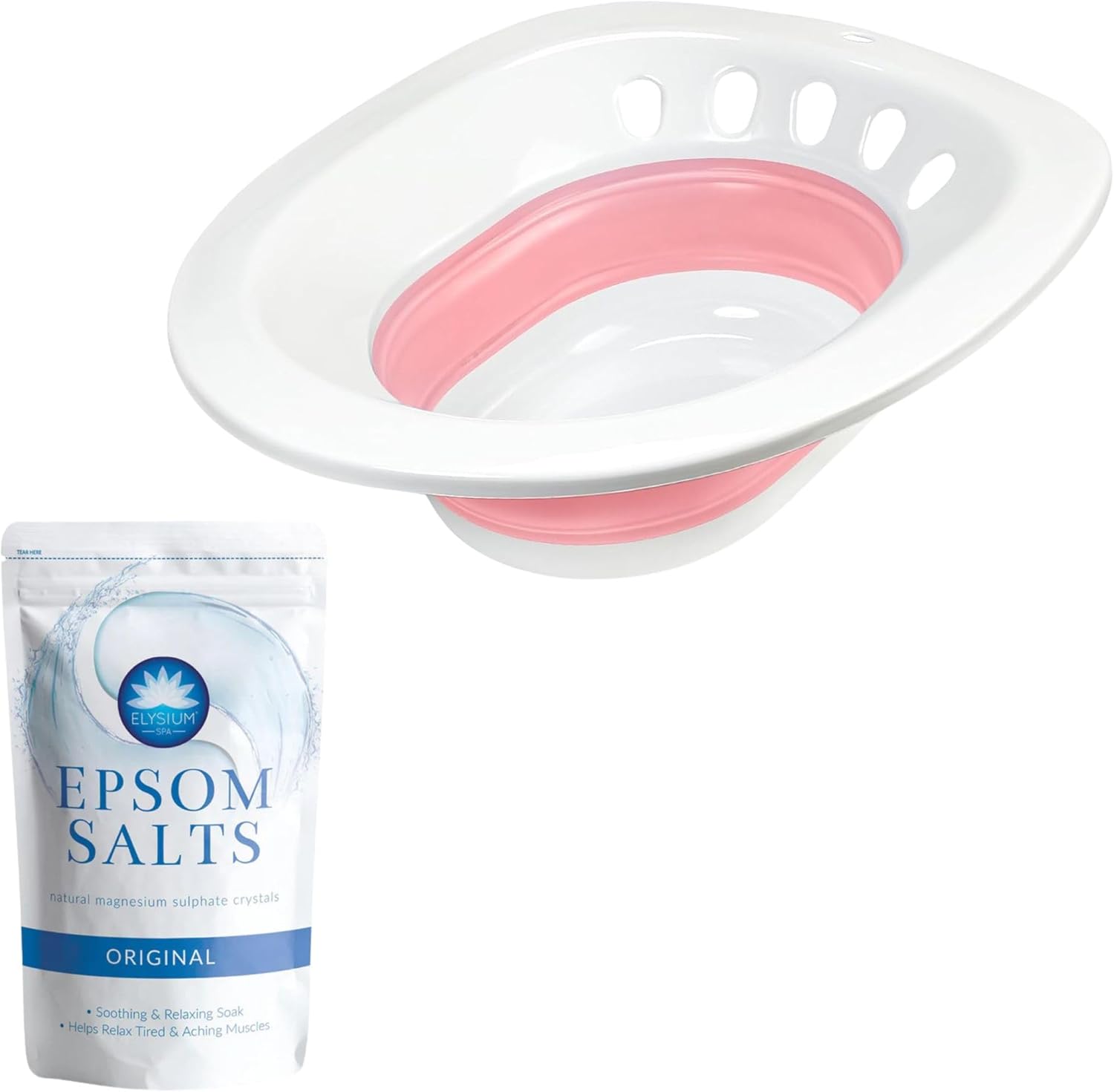 Sitz Bath Set - Bundle with Sitz Bath for Toilet and Epsom Salts Pack- Sitz Bath Hemorrhoids Relief, Post Partum Care and More