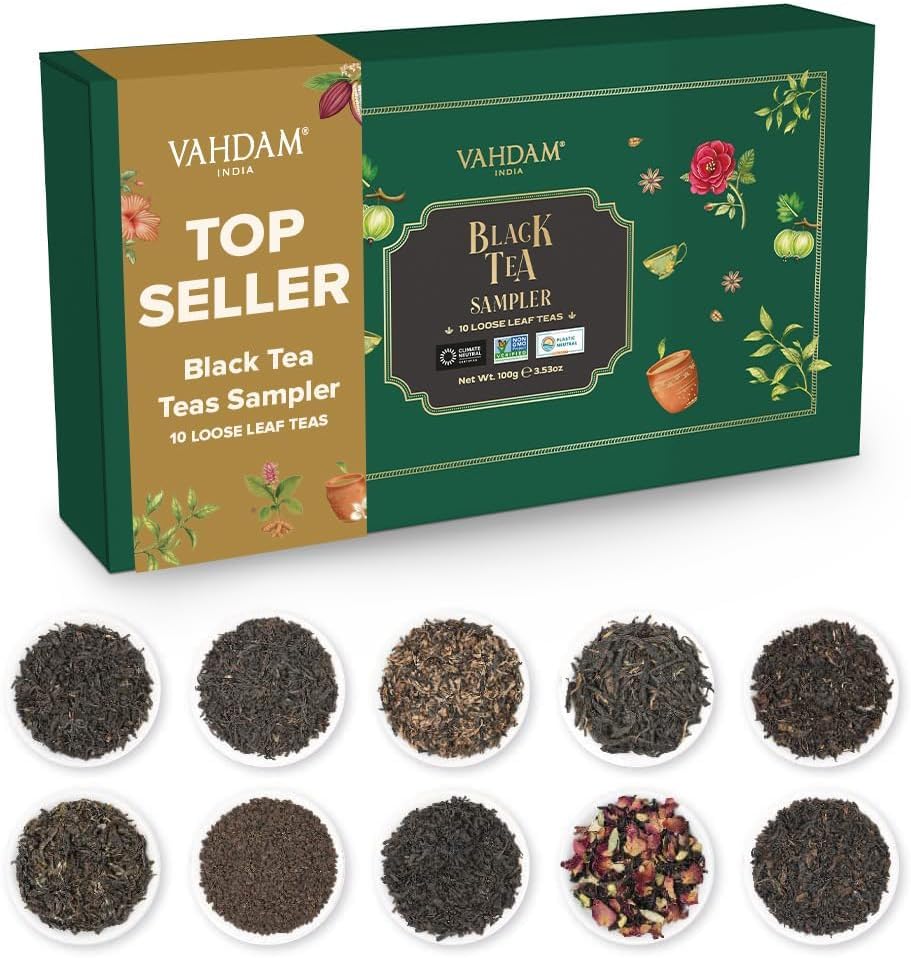 VAHDAM, Assorted Black Tea Loose Leaf Tea Gift Set (10 Flavors) Gift Ideas for Women & Men | Directly Sourced From Assam and Darjeeling | Resealable Ziplock Pouch | Gifts for Him/Her