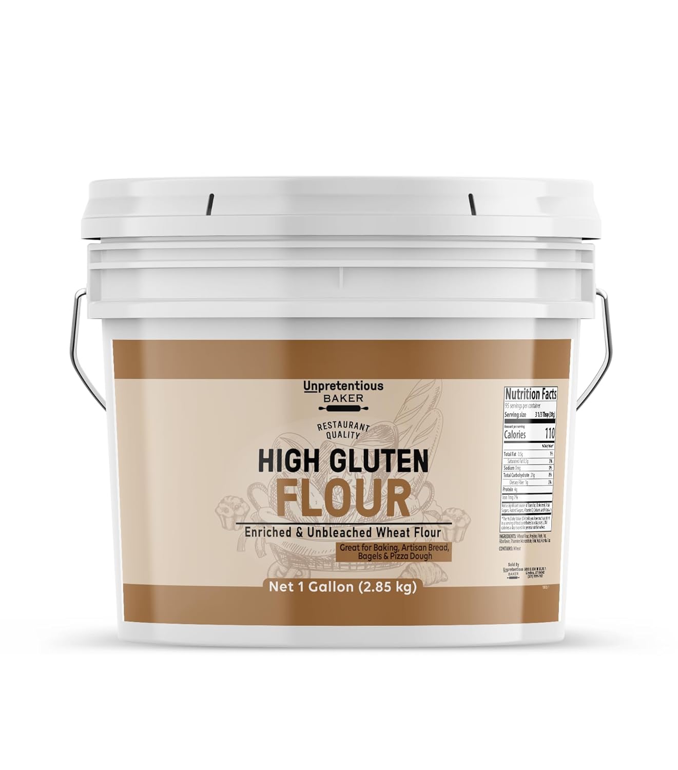Unpretentious High Gluten Flour, 1 Gallon Bucket, Artisan Bread, Bagels, Pizza