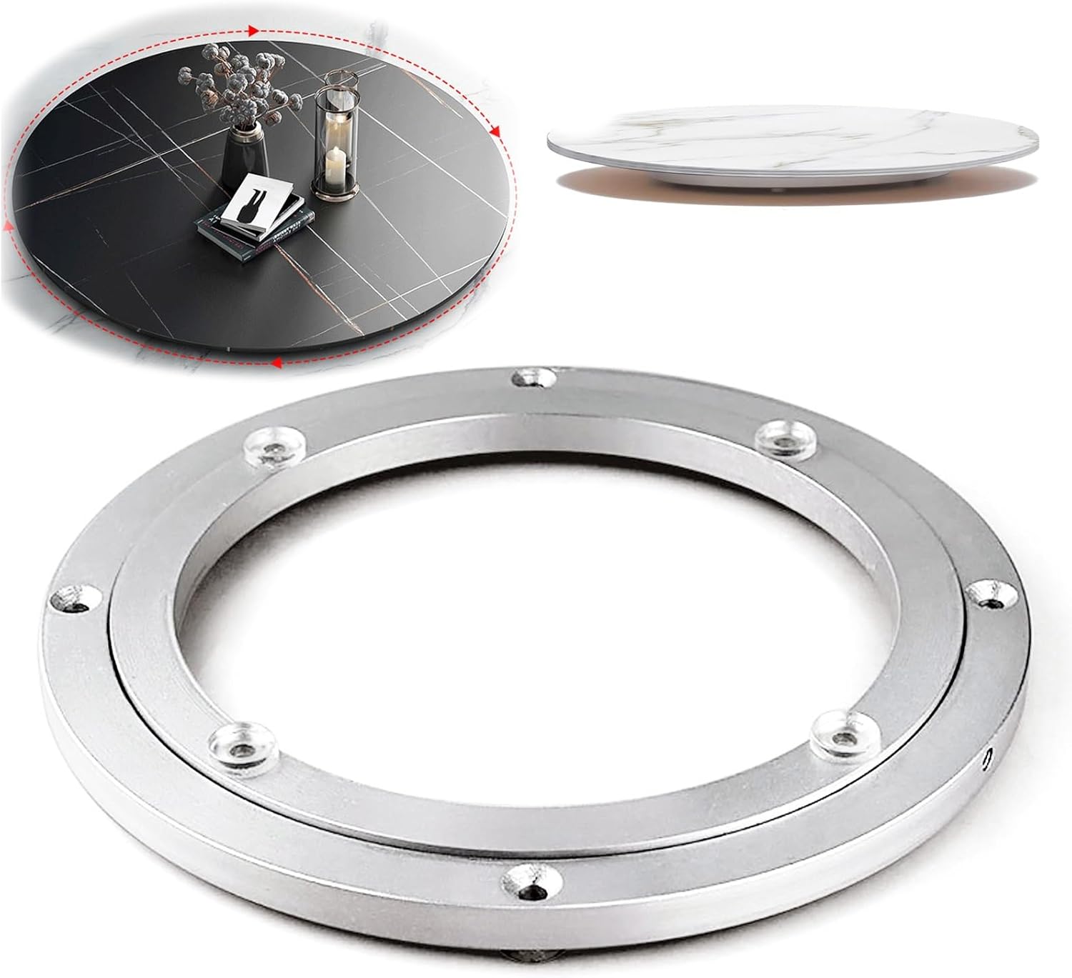 Duchunsheng Lazy Susan Turntable Bearing 12in 16in 20in 24in 32in Dining Room Base Bearing, Heavy Duty Table Bearing, 360° Manual Swivel Adjustable Dining Table, Aluminium Rotating Metal