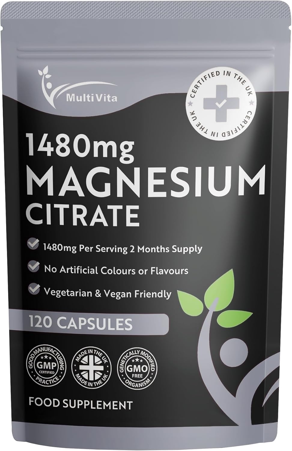 Magnesium Citrate 1,480mg 120 Vegan Capsules 2 Months Supply - Providing 440mg Elemental Magnesium Per Serving - Magnesium Capsules not Magnesium Tablets - High Strength Magnesium Supplement GMO Free