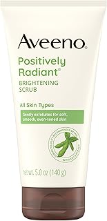 Aveeno Positively Radiant Exfoliating Facial Scrub, Brightening Face Scrub with Soy Extract to Visibly Improve Skin Tone and Texture, Oil-Free, Soap-Free, Hypoallergenic Formula, 5 FL OZ