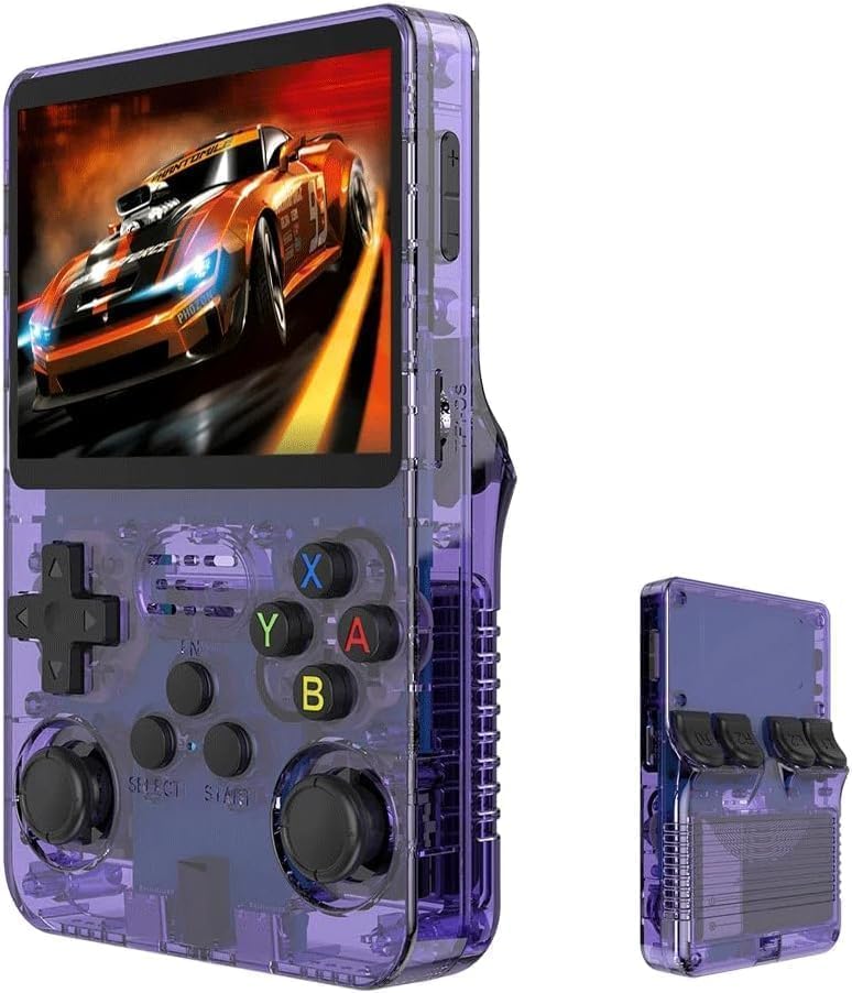 Keyboy Game Console R36S Retro Handheld Game Console with 64/128G Built-in 21000+ Classic Games, Open Source Linux System 3.5 Inch IPS Screen Portable Pocket Video Player (Purple Translucent 128G)