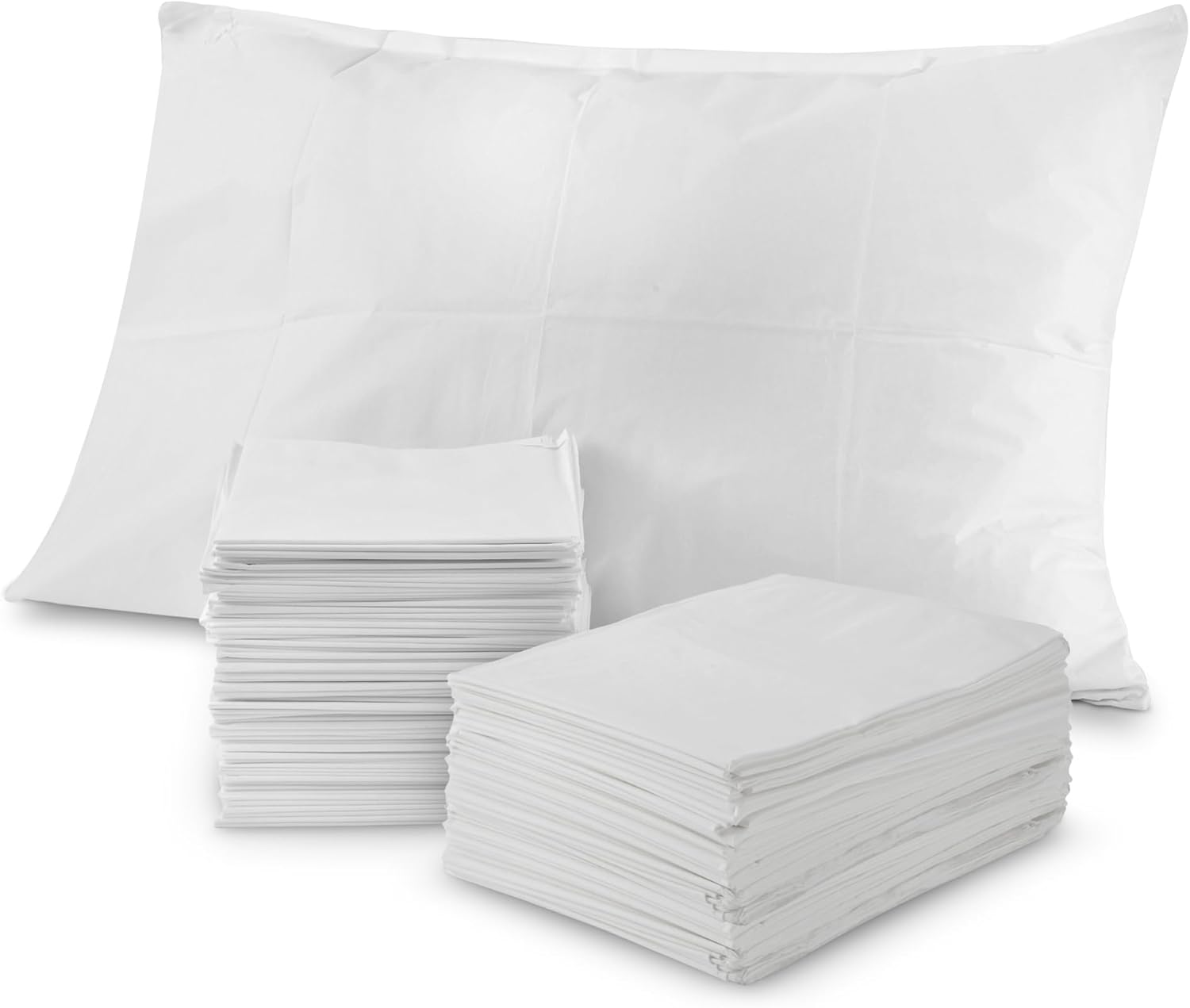 Stock Your Home (100 Count) Disposable Pillow Case Covers, Tissue/Poly 21" x 30" Standard Size, Single-Use Pillowcases with Moisture Barrier in White