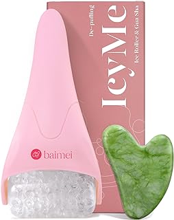BAIMEI IcyMe Ice Roller for Face Women and Gua Sha Facial Tool Set, Ice Face Roller Reduces Puffiness, Relieves Migraines, Skin Care Tools, Self Care Gift for Women - Pink