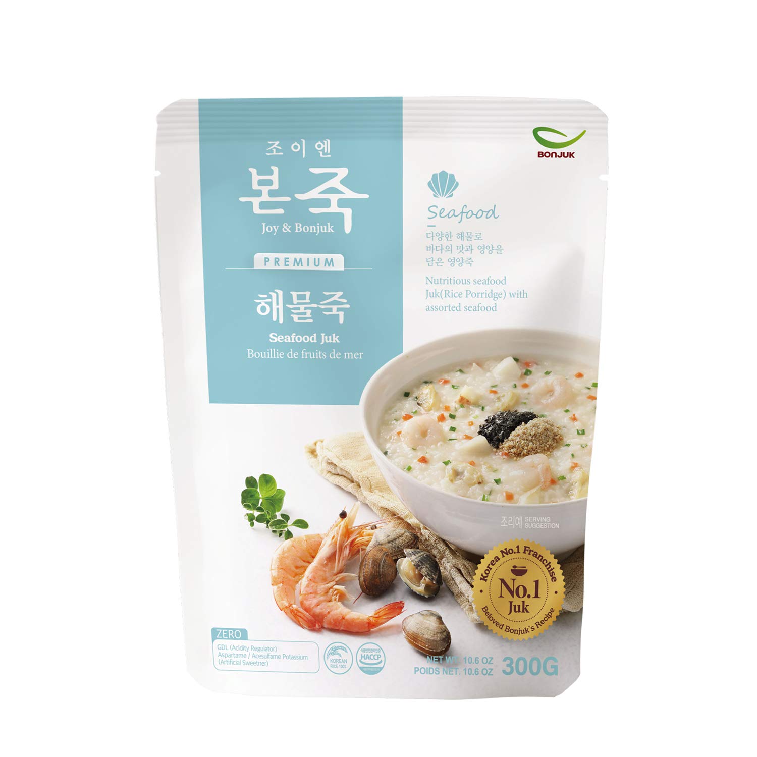 BONJUK Seafood (Juk) Porridge - Korean soup stew Kfood, Hearty Breakfast Oat Meal – 10.6oz(300g), pouch type